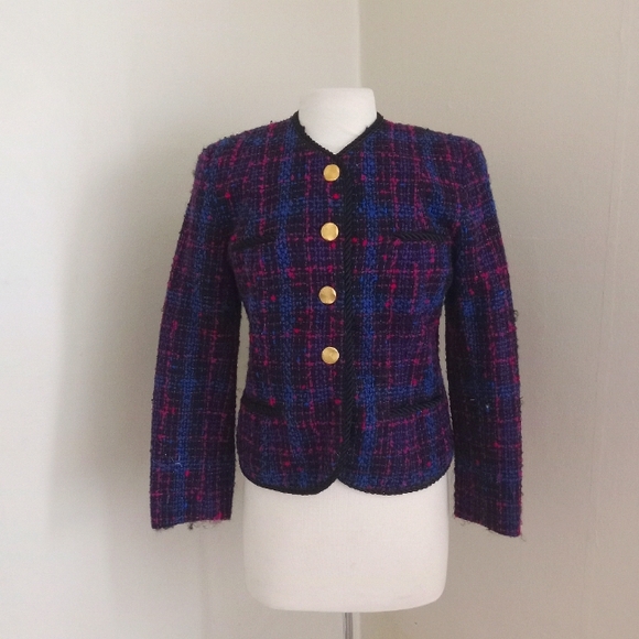 Gianni Size 8 Petite Mohair Blend Vibrant Tweed Blazer Made In USA Purple Black - Picture 1 of 11